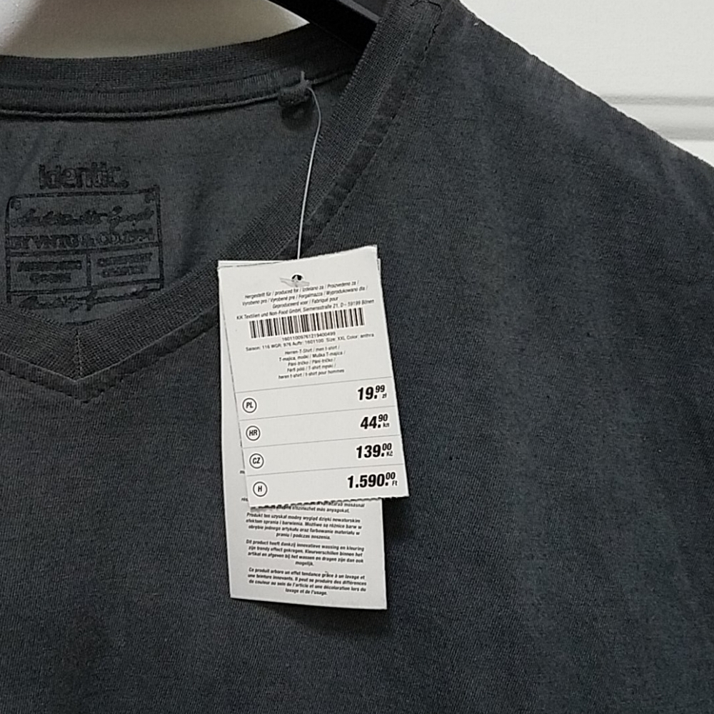 Black Dyed Medium Washed Gray Tee Shirt Short Sleeves V Neck Made In Germany New - Picture 5 of 10